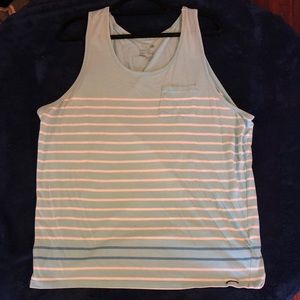 Teal, white and blue men’s striped tank top